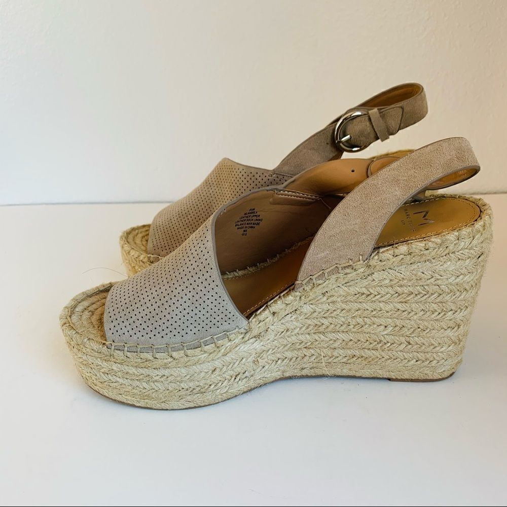 Marc Fisher Leather Straw Wedge Sandals‎
